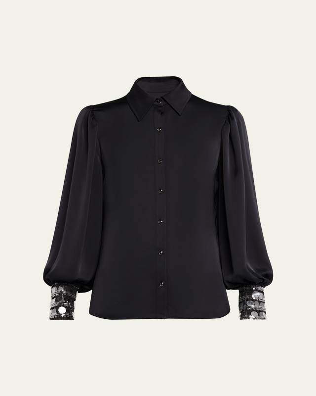 Milca Sequined-Cuff Satin Shirt